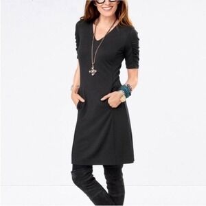 CAbi 3827 Minimalist‎ Black Dress V Neck Ruched Sleeved Size XS